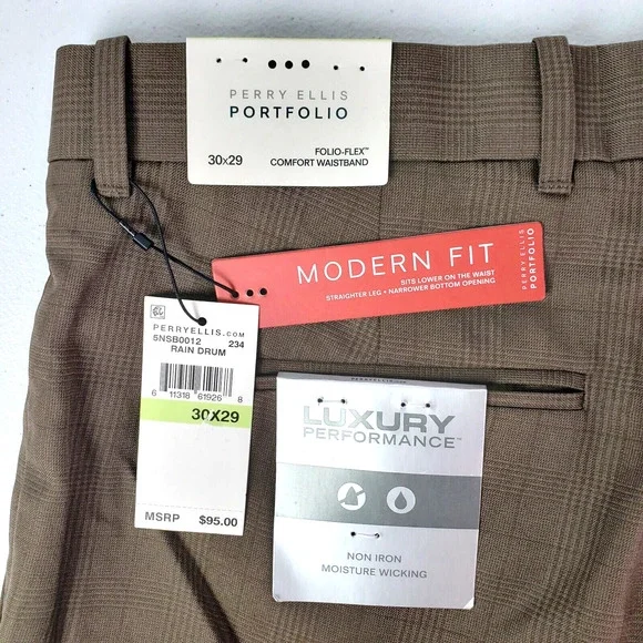 Perry Ellis Pants Men's 30x29 Rain Drum Portfolio Modern Fit Non Iron NWT - Picture 14 of 14